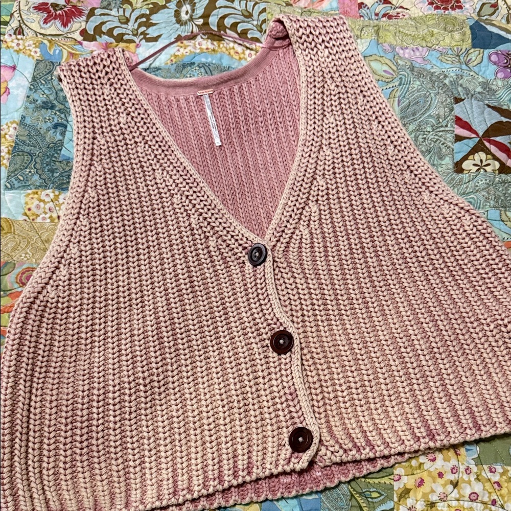 Free People Pink Knit Button-Up Sweater Vest.‎